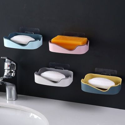强力无痕粘贴沥水香皂盒创意双层免打孔浴室置物架双色壁挂肥皂盒
