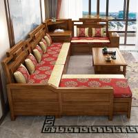 香樟木实木沙发组合中式仿红木储物转角带坐垫冬夏两用客厅沙发