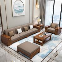 新中式实木沙发组合小户型布艺沙发床现代简约三人位家具