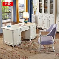 欧式书桌书柜书椅组合电脑桌家用书房家具白色实木办公桌写字台桌