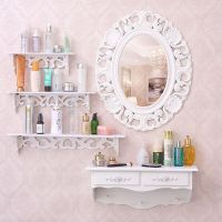 镜梳妆台贴墙壁挂式小卫生间带置物架台上盆镜家用创意浴室化妆