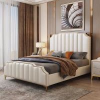 轻奢公寓床双人床现代简约网红公主床卧室实木床家具组合套装皮床