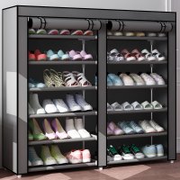 经济型简易口双排鞋架子大容量多层超大有拉链放家用防尘布鞋柜