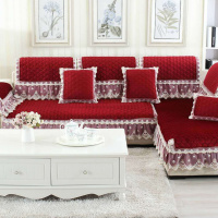 沙发垫冬季毛绒布艺欧式客厅防滑沙发套四季通用沙发罩巾 欧莱雅-大红色 60*180