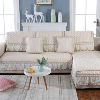 沙发垫冬季毛绒布艺欧式客厅防滑沙发套四季通用沙发罩巾 欧莱雅-米白色 80*90