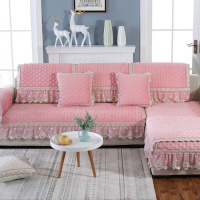 沙发垫冬季毛绒布艺欧式客厅防滑沙发套四季通用沙发罩巾 欧莱雅-粉色 60*120
