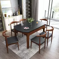 餐桌火烧石餐桌北欧实木餐桌椅组合家用大理石伸缩折叠电磁炉饭桌