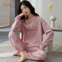 DAFY品牌长袖纯棉睡衣女春秋季薄款甜美日系粉色波点家居服两件套装