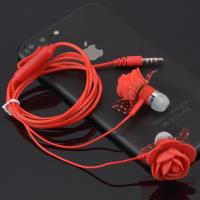 入耳式玫瑰花耳机耳塞式线控耳麦手机耳机创意少女学生红玫瑰耳机