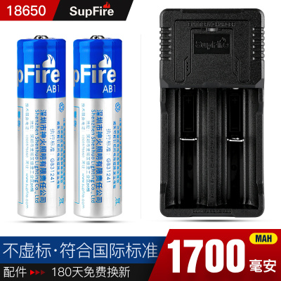 18650锂电池充电器3.7v/4.2多功能通用型26650强光手电筒电池|双槽充+2个18650蓝电池