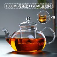 加厚玻璃茶壶耐热高温水果泡花茶壶过滤小茶杯煮茶器功夫茶具家用 1000ml壶+8杯（120ml）