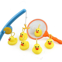 小鸭洗澡玩具 会叫小鸭子捏捏叫钓鱼竿渔网组合 男孩宝宝婴儿戏水游泳沐浴玩具 小鸭组合