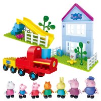 小猪佩奇积木玩具套装拼装塑料滑梯车过家家粉红猪 快乐家园A06082