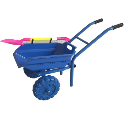 儿童沙滩宝宝玩具手推车加大加厚双轮单轮推土车小孩玩沙玩具 双轮蓝色(蓝色轮子)