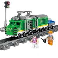 火车积木男孩子拼装城市火车儿童拼插汽车组装模型玩具 绿色货运火车(248片)