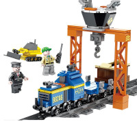 火车积木男孩子拼装城市火车儿童拼插汽车组装模型玩具 蓝色货运火车(215片)