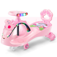 儿童扭扭车女男宝宝婴儿玩具溜溜车带音乐静音万向轮摇摆车0-1-2-3岁 小猪粉普通轮+方向盘音乐灯光
