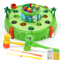 打地鼠玩具儿童敲击玩具钓鱼玩具男孩女孩电动幼儿一岁宝宝玩具1-2-3-6岁 （配2锤+充电）钓鱼打地鼠游戏机绿色