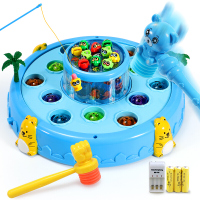 打地鼠玩具儿童敲击玩具钓鱼玩具男孩女孩电动幼儿一岁宝宝玩具1-2-3-6岁 （配2锤+充电）钓鱼打地鼠游戏机蓝色