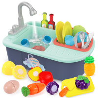 儿童过家家玩具洗碗机仿真厨房套装女孩男孩小孩3-6岁 [电动出水]洗碗池(含可切水果)-蓝色