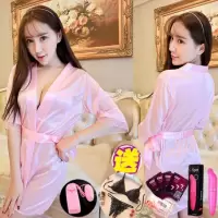 性感睡衣女冰丝睡袍极度诱惑内衣内裤蕾丝睡裙透明家居短浴袍套装