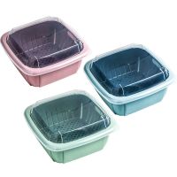 厨房果蔬沥水篮双层家用带盖洗水果篮洗菜篮水果盘冰箱保鲜盒家用|仙女粉+天蓝色+抹茶绿