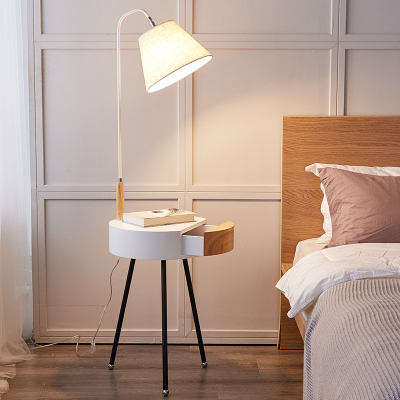 床头柜灯一体客厅茶几带置物架简约现代立式卧室日式床头落地灯