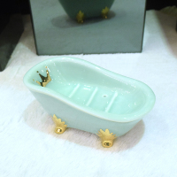 欧式陶瓷肥皂盒沥水创意卫生间酒店餐厅肥皂瓷皂托皂碟香皂盒|绿色鎏金浴池