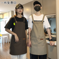 ins风帆布背带围裙厨房家用纯色男女服务员工作围裙logo印字