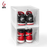 球鞋收纳盒高帮AJ鞋盒透明塑料篮球鞋收藏鞋墙柜防潮神器抖 升级款2只透明(无孔磁吸门更高更厚B款) 36x28x21cm