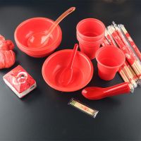 [10人/套]加厚款-红色餐具|一次性碗筷餐具套装组合型套餐具加厚喜庆结婚酒席烧烤碗杯