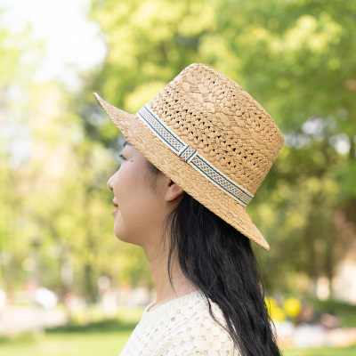 [出口英国原单]女士户外夏天时尚英伦休闲沙滩海边度假百搭纯色防晒草帽太阳帽遮阳帽