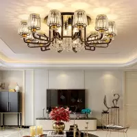 家用客厅吊灯现代简约大气吸顶水晶灯黑色大灯大厅灯具套餐