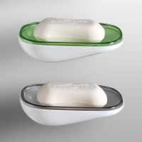 吸盘肥皂盒 浴室创意沥水单层香皂盒 壁挂时尚皂盒|半透明灰色+绿色