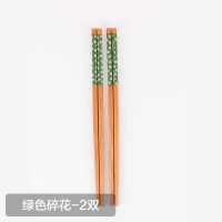 天然楠竹筷子创意新颖日式5色碎花印花24cm网红|绿色碎花2双装