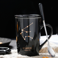 创意黑釉杯子陶瓷泡茶杯过滤咖啡杯潮流水杯办公室马克杯带盖勺