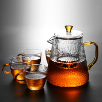 锤纹耐热玻璃泡茶壶单壶过滤耐温小花茶壶煮茶器红茶具套装家用|900ML壶+送4只把杯