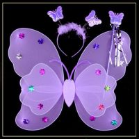 六一节蝴蝶翅膀儿童节小女孩套装发光女童玩具表演服装道具|紫色 档纱裙