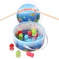 钓鱼玩具 儿童1-2-3-6周岁益智游戏女男孩小猫磁性一岁半宝宝小孩|(桶装)实木立体鱼12鱼钓竿2根