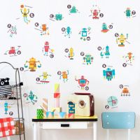 卡通动物墙贴纸儿童房间幼儿园墙面装饰贴画楼梯间墙壁布置贴纸|94006机器人