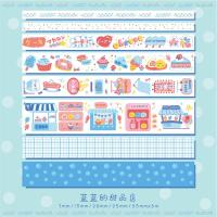 盐系 营业和纸胶带日本可爱卡通格子食物饮料手帐diy贴纸装饰|蓝蓝的甜品店-8卷装
