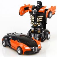 变形玩具车儿童男孩变形车一键惯性撞击汽车机器人|橙色布加迪[撞击变形]