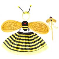 儿童小蜜蜂道具背发光天使蝴蝶演出服装魔法棒奇妙仙子小瓢虫翅膀|小蜜蜂四件套