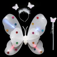 儿童小蜜蜂道具背发光天使蝴蝶演出服装魔法棒奇妙仙子小瓢虫翅膀|发光蝴蝶翅膀3件套白色