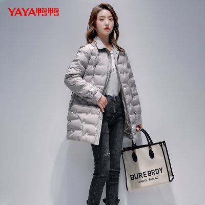 鸭鸭 90鸭绒衬衫领轻薄羽绒服女中长款冬季韩版时尚气质外套