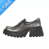 SUNTEK卡洛图乐福鞋女2023年新款粗跟小众复古英伦风方头擦色小皮鞋