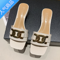 SUNTEK凉拖鞋女夏季外穿2023韩版新款时尚百搭高跟粗跟网红中跟一字拖鞋