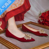SUNTEK小众婚鞋新娘鞋女粗跟红色秀禾主婚纱两穿平底不累脚高级感高跟鞋