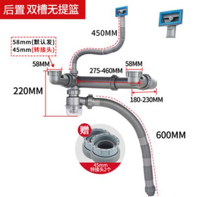 厨房洗菜盆水槽下水管双槽洗碗池水池排水管防臭不锈钢配件套装|110+110无提篮(送多功能接头)
