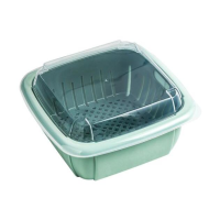双层沥水篮厨房家用带盖保鲜盒洗菜盘水果蔬菜冰箱冷藏塑料收纳盒|抹茶绿一个